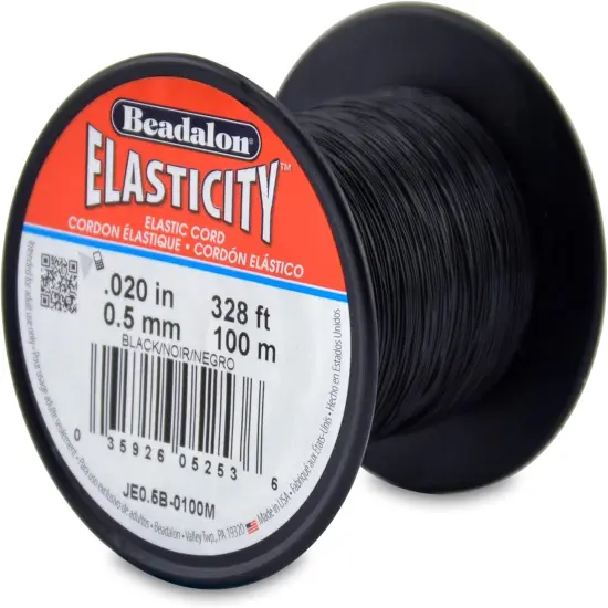 Beadalon Elasticity Stretch Cord, 0.5 mm / .020 in, Black, 100 m / 328 ft {1}
