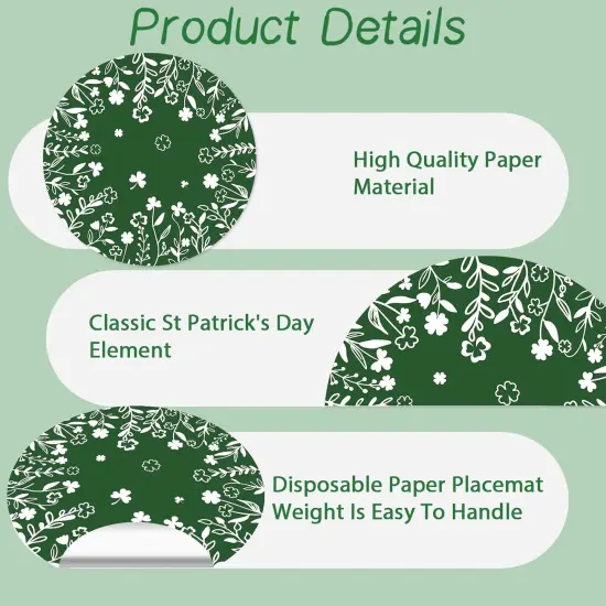 Paper Placemats Disposable 50 Pack Green Shamrock {2}