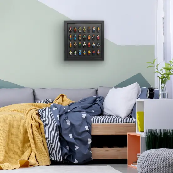 Americanflat 14x14 Minifigure Display Case with Polished Plexiglass - Holds 28 Minifigures - Freestanding or Wall-Mounted Display Case for Small Toy Collectibles - Black {6}