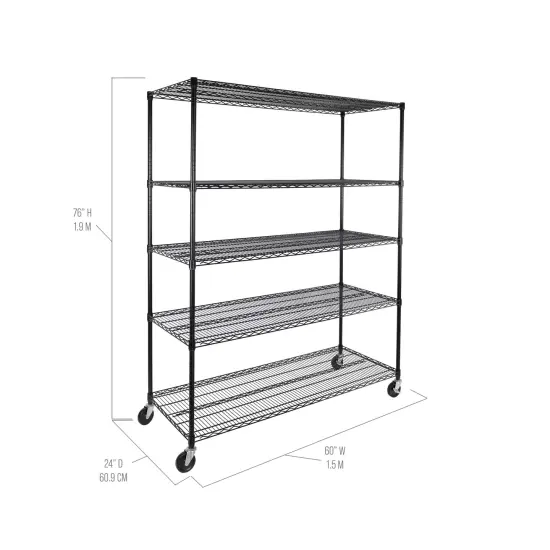 Seville Classics UltraDurable 5-Tier NSF Steel Shelving, 60" W x 24" D x 76" H Black {2}