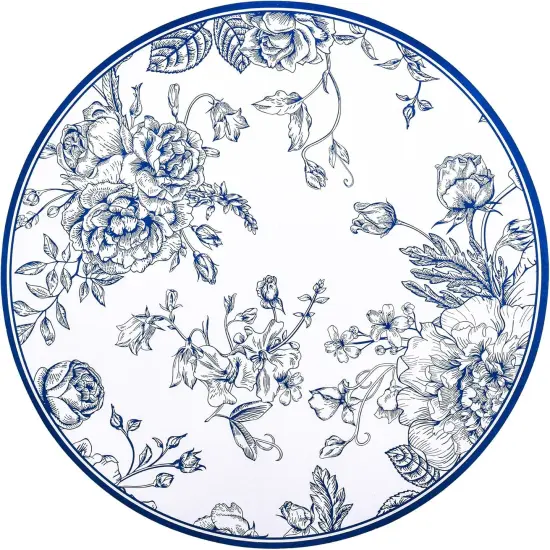 50Pcs Blue Floral Paper Placemats Chinoiserie Round Disposable Place Mats Blue Flower Banquet 13 Inch Paper Cutouts for Hanukkah Table Setting Wedding Birthday Party Supplies (Blue) {1}