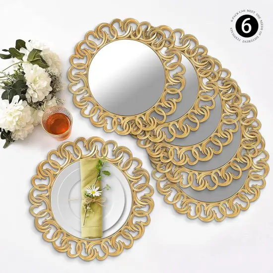 Gold Dinner Plates Set of 6, Mirror Chargers With Entwined Swirl Rim, Round Chargers for Table Setting, Wedding {4}