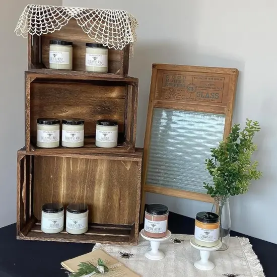 Set of 3 Nesting Wooden Crates, Rustic Wood Basket with Handles, Decorative Farmhouse Wooden Storage Container Boxes for Party, Office, Bedroom, Kitchen and Closet {5}