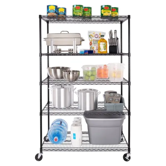 Seville Classics UltraDurable 5-Tier NSF Steel Shelving, 48" W x 24" D x 76" H Black {4}