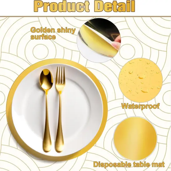 60 PCS Gold Disposable Placemats Round Paper Placemats Table Mats Mirror Decorative Paper Gold Charger Plates Disposable Place Mats Table Setting for Formal Dinner Party Wedding Christmas Baby Shower {3}