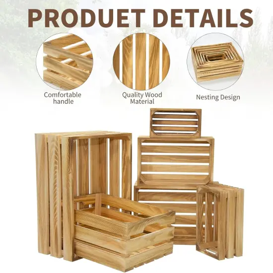 6 Pcs Decorative Wood Crates for Display, 6 Size Large Farmhouse Wooden Basket for Storage Container and Decorations, Rustic Nesting Crates Decor Boxes with Handle {2}