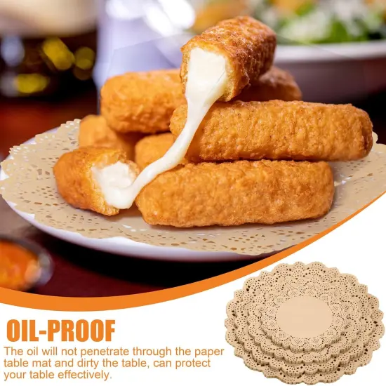 200 Pack Round Brown Lace Paper Doilies Disposable Decorative Paper Placemats Assorted Size 6.5, 8.5, 10.5, 12 inch Table Paper Pad Mats for Buffet Cake Food Party Wedding Tableware Decoration {4}