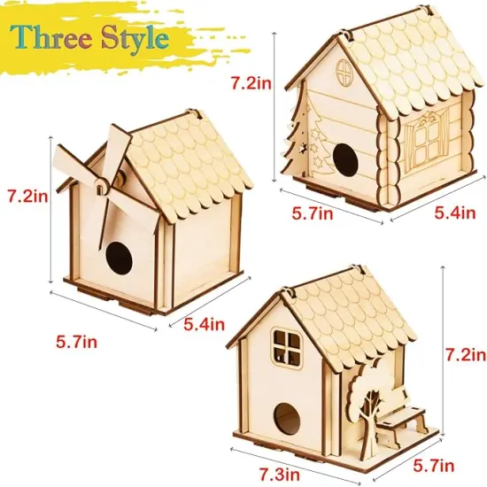 3 Pack Bird House Crafts for Kids Ages 8-12 5-8, DIY Wooden Arts and Crafts Kit for Children to Build, Make Your Own Birdhouse, Summer Painting Activities Crafts Gifts Outdoor Toys for Boys Girls {3}
