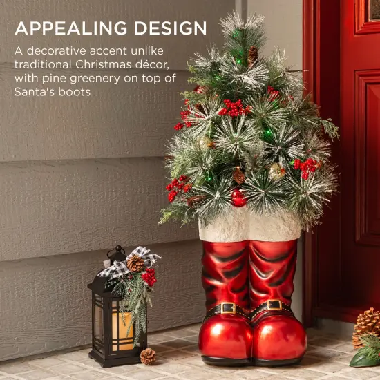 Best Choice Products 40in Santa Boots Decoration w/ Pre-Decorated Christmas Greenery, Battery-Operated Lights Red {3}