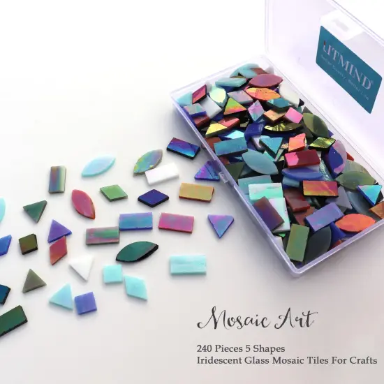 240 Pieces Iridescent Glass Mosaic Tiles for Crafts, 5 Shapes Mixed Stained Glass Sheets, Mosaic Kits for Adults (Iridescent Mix) {6}