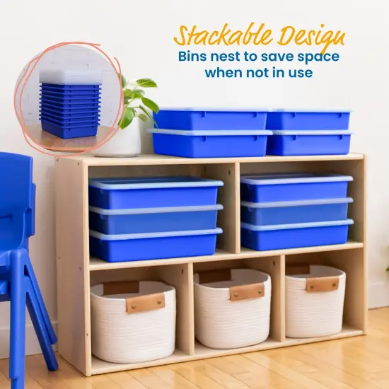 Letter Size Tray with Lid, Storage Bin, 10-Piece Blue {5}