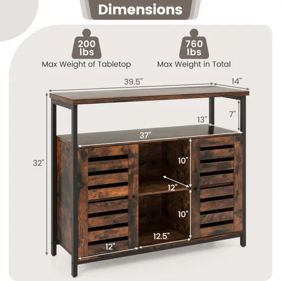 Costway Buffet Cabinet Industrial Sideboard Storage Cabinet with Push-to-Open Slatted Door {3}