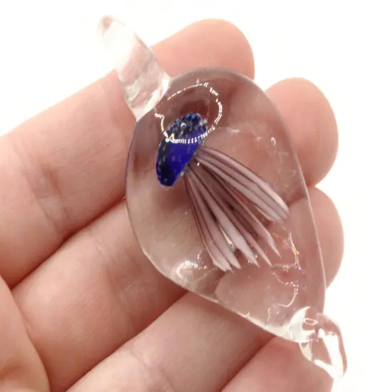 Royal Blue Luminescent Jellyfish Glass Teardrop Pendant {2}