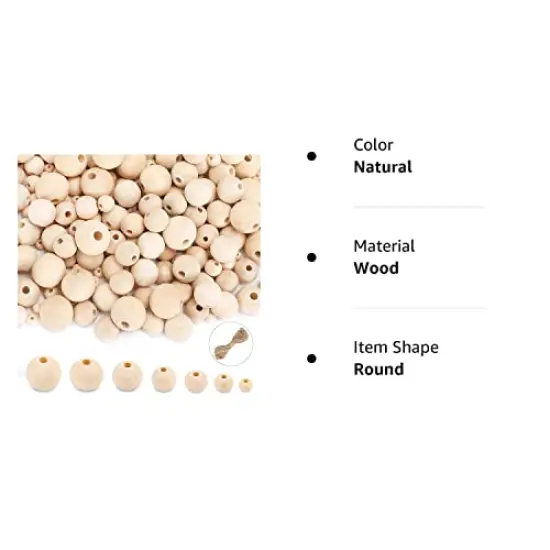 800 Pieces Wooden Beads for Crafts 7 Sizes Unfinished Natural Wood Beads Wooden Beads Bulk 6mm, 8mm, 10mm, 12mm, 14mm, 16mm, 20mm Beads for Garland Macrame Jewelry Making DIY Farmhouse Decor {3}