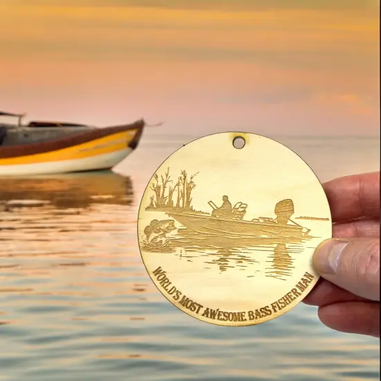Ornament - Worlds most awesome Bass Fisherman Raw Wood {6}