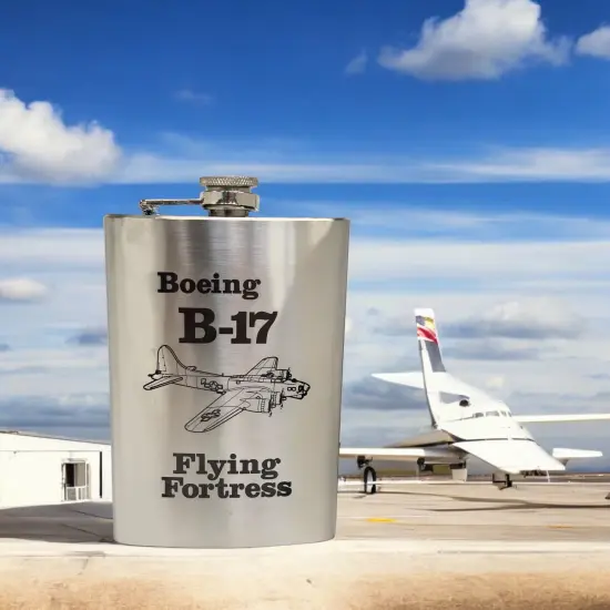 8oz B-17 Flying Fortress Stainless Steel flask Laser {4}