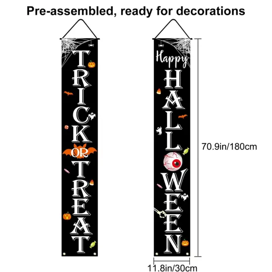 Halloween Decorations Indoor Outdoor TRICK OR TREAT Happy HALLOWEEN Banner Porch Welcome Sign Decor for Home Door Wall Party {6}