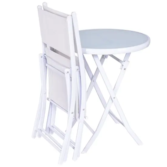 Costway 3 PCS Folding Bistro Table Chairs Set Garden Backyard Patio Furniture White {5}