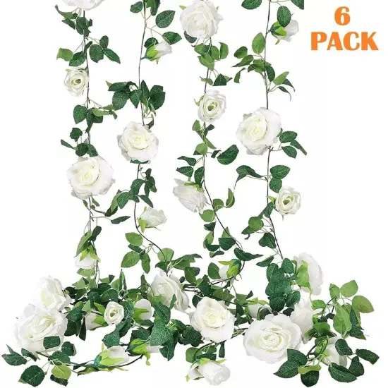 6Pcs Garland Wall Silk Artificial Hanging Rose Flowers Vine Wedding Decor 7.5 Ft {1}