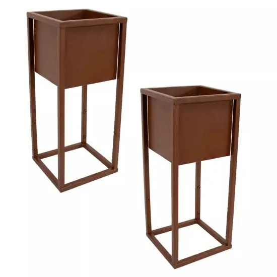 Modern Simplicity Outdoor Elevated Planter - Brown - 2-Pack {3}