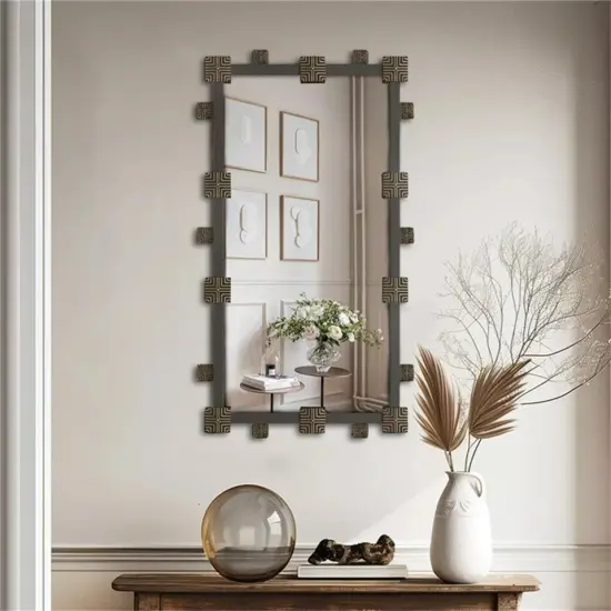 Rustic Industrial Rectangle Accent Mirror Decorative Wall Art Mirror Metal Frame {1}