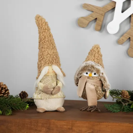 Northlight Standing Gnome Girl with Plush Hat Christmas Figurine - 11.5" Beige {4}