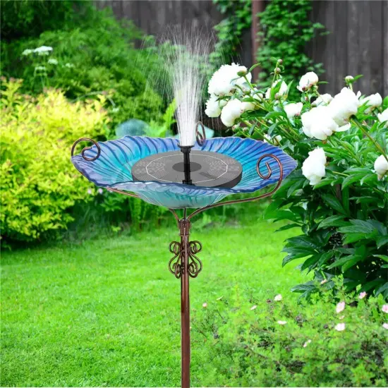 Bird Bath Outdoor Garden Glass Birdbath Fountain Freestanding Bowl Birdfeeder {5}