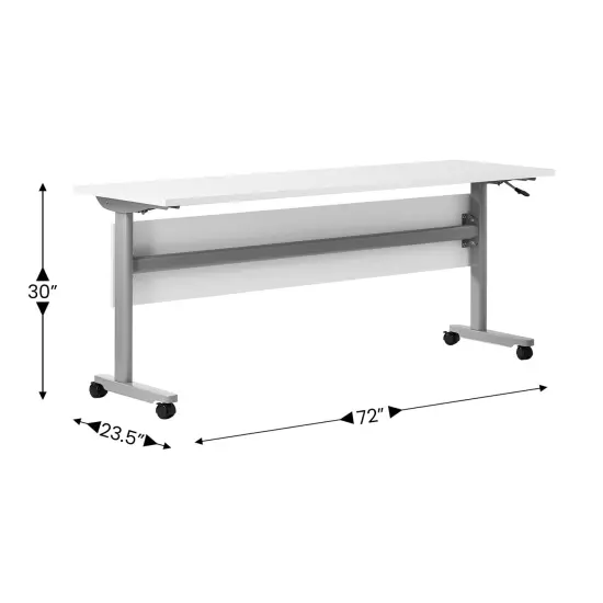 Emma and Oliver Hahn Heavy-Duty Flip Top Training Table with Nesting Design, Privacy Panel, T-Legs, Tabletop, Metal Frame White Top/Gray Frame {4}