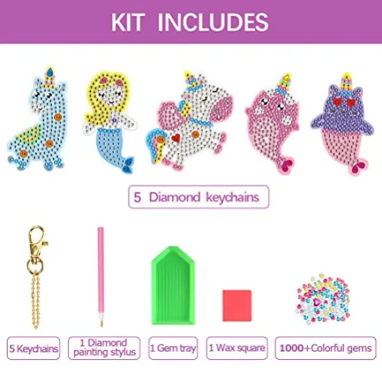 Arts and Crafts for Kids Ages 8-12 - Make Your Own GEM Keychains - 5D Diamond Painting by Numbers Art Kits for Girls Kids Toddler Ages 3-5 4-6 6-8 Easter Basket Stuffers {1}
