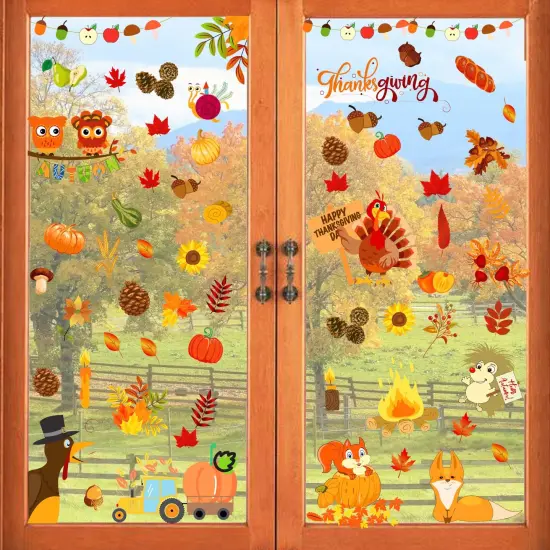 10 Sheets Fall Window Clings for Glass Thanksgiving Clings Decor for Windows Autumn Clings for Windows Fall Window Stickers Thanksgiving Autumn Home Office Decorations for Indoor Outdoor, School Home Supplies {3}