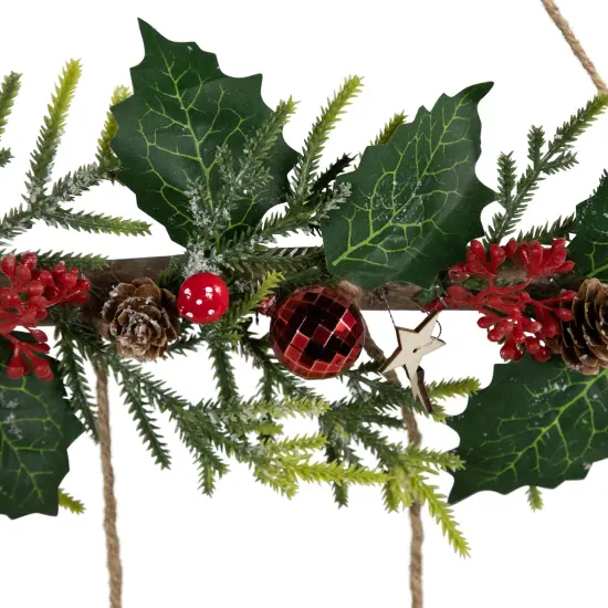 Northlight Holly Branch with Stars and Pinecones Christmas Wall Decoration - 20.75" - Red Green {6}