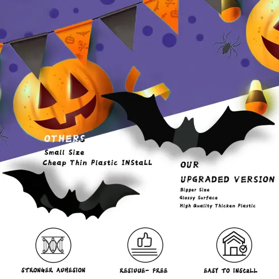 Halloween Party Supplies Hallween Decorations Bats Wall Decor 140PCS Realistic PVC 3D Black Scary Bat Sticker for Creepy Home Decor Halloween Party Decorations DIY Wall Decal Bathroom Indoor Halloween {6}