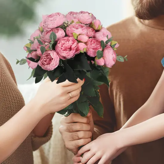 4 Packs of Artificial Peonies - 20 Silk Peony Heads with Stems for Home, Wedding, Mother's Day Red {5}