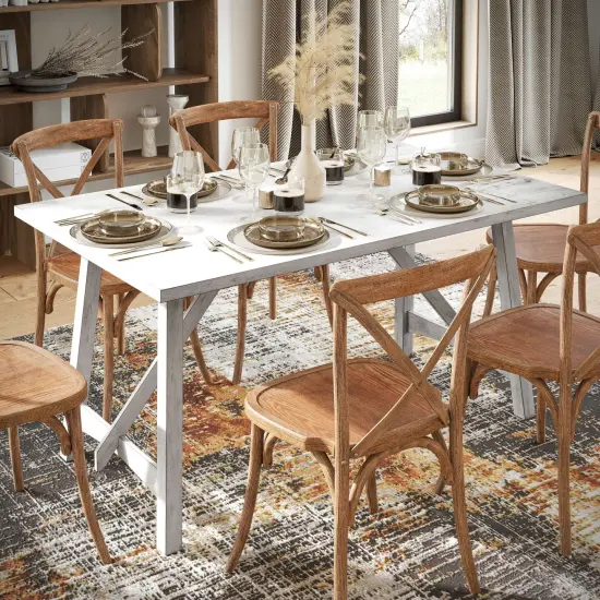 Merrick Lane Carroll Wooden Dining Table with Trestle Style Base Black Matte {9}