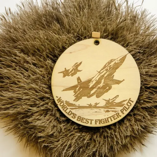 Ornament - Worlds Best Fighter Pilot Raw Wood {2}