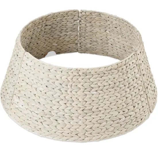 Best Choice Products 24in Woven Hyacinth Christmas Tree Collar, Tree Skirt Accessory w/ Cord Cut-Out Washed White {1}