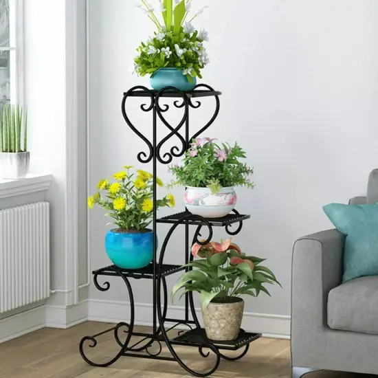 Non-Slip 4 TIER Metal Shelves Flower Pot Plant Stand Indoor Outdoor Garden Patio {2}