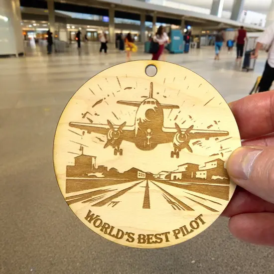 Ornament - Worlds Best Pilot Raw Wood {6}