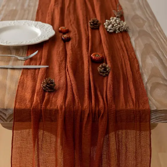 Fall Table Runner Gauze Cheesecloth 120 Inch 10 FT Rustic Burnt Orange Cheese Cloth Table Runner for Wedding Baby Bridal Shower Party Rustic Boho Sheer Centerpiece Home Decorations {5}