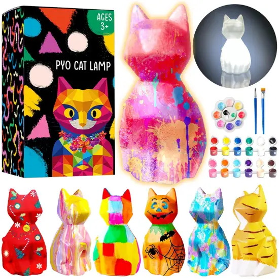 Paint Your Own Cat Lamp Kit, DIY Cat Crafts Night Light, Painting Kit Arts & Crafts for Kids Ages 8-12, Art Supplies Birthday Easter Party Holiday Gift for Teens Girls Boys Age 3 4 5 6 7 8+ {2}