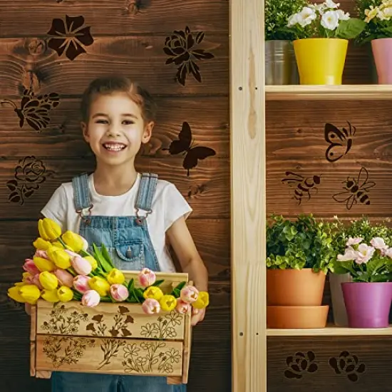 6 Pieces Mixed Metal Stencil Wood Stencil Templates Stencils for Journaling Wood Burning Stencils for Wood Carving Drawing Engraving Scrapbooking Journal Craft DIY(Plant Style) {5}