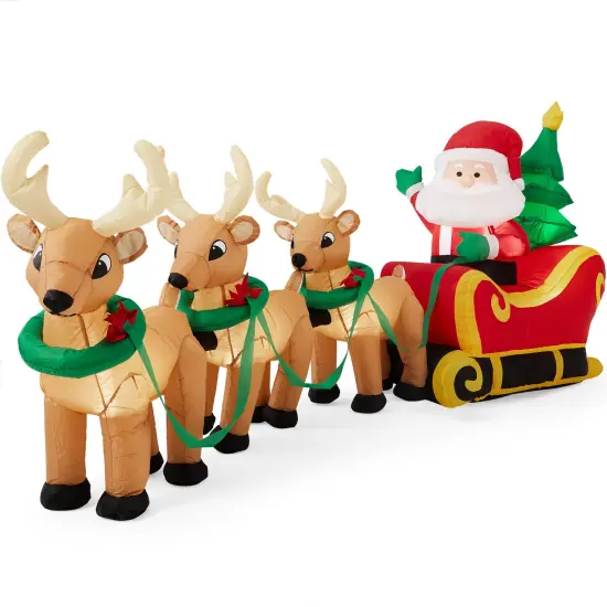 Best Choice Products 8.5ft x 3ft Lighted Inflatable Christmas Santa Claus & Reindeer Indoor Outdoor w/ Electric Fan Multicolor {1}