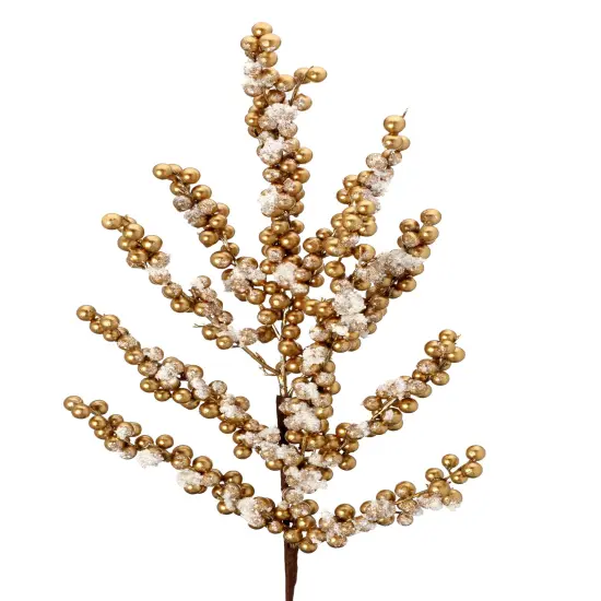 29" Snow Crusted Gold Metallic Berry Cluster Spray {1}