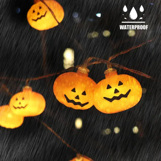 Halloween Pumpkin String Lights - 20 LED 9.8ft 3D Cute Waterproof Orange Jack-O-Lantern Battery Operated Lights, 2 Modes Steady/Flickering Lights for Indoor Outdoor Decor Party Decorations {4}