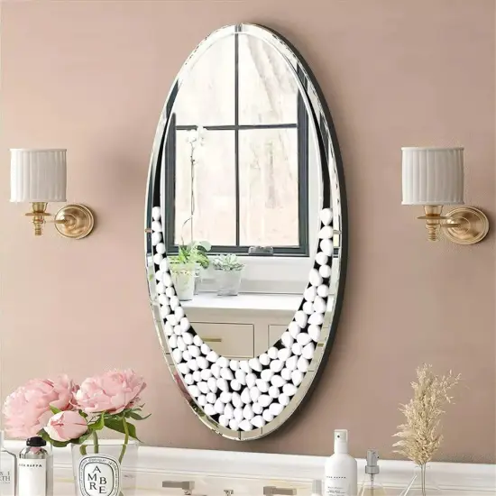 Retro Silver Oval Wall Vanity Mirror for Living Room Entryway Bathroom Wall Decor {1}