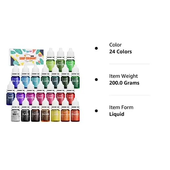 24 Color Food Grade Skin Safe Soap Coloring Bath Bomb Color Dye for DIY Soap Making Supplies - Liquid Concentrated Soap Colorant for Bath Bomb Supplies Kit, Handmade Soaps, DIY Craft {3}