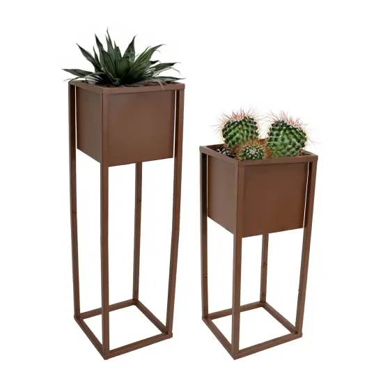 Modern Simplicity 8.25" Square Planters - 19.75" H and 27" H - Brown {1}