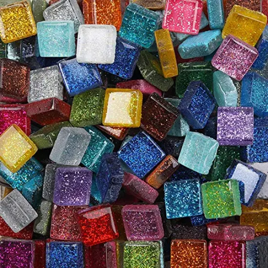 Tiles Mixed Color Glass Tiles Shine Crystal Mosaic Glass Pieces Bulk Square Glitter Crystal Mosaic Tiles for Home Decoration or DIY Crafts 200g,1x1 cm {1}