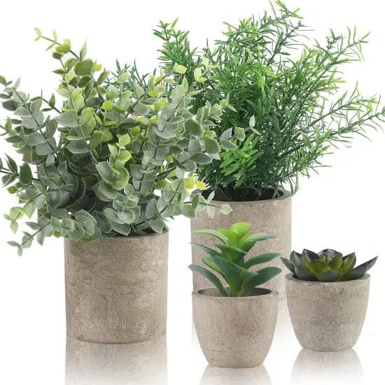 4-Pack Small Artificial Plants, Eucalyptus, Rosemary, Succulents, for Home and Office Decor {1}