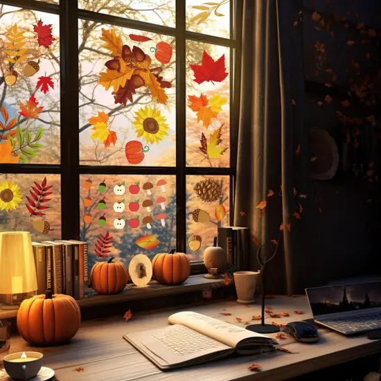 10 Sheets Fall Window Clings for Glass Thanksgiving Clings Decor for Windows Autumn Clings for Windows Fall Window Stickers Thanksgiving Autumn Home Office Decorations for Indoor Outdoor, School Home Supplies {5}